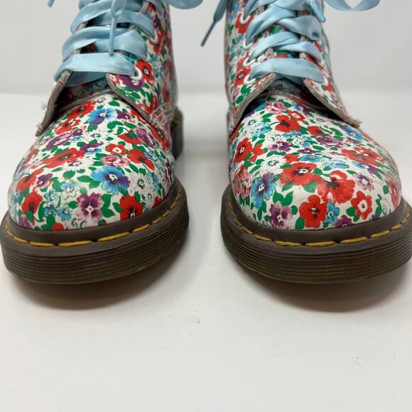 Dr. Marten Boots Women's Size 8 Blue Pascal Floral Print Ribbon Laces Combat - Picture 3 of 16